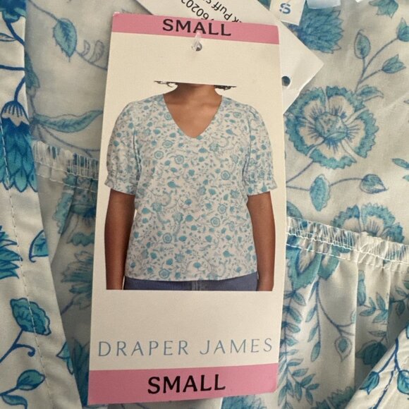 Draper James Women's S V-Neck Puff Sleeve Blouse Top Blue Floral NWT 9264 - Picture 10 of 15